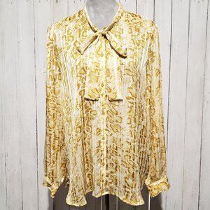 Simply Vera Wang XL Top Yellow Animal Chiffon Tie Glam Lux Boho Cottage Coquette